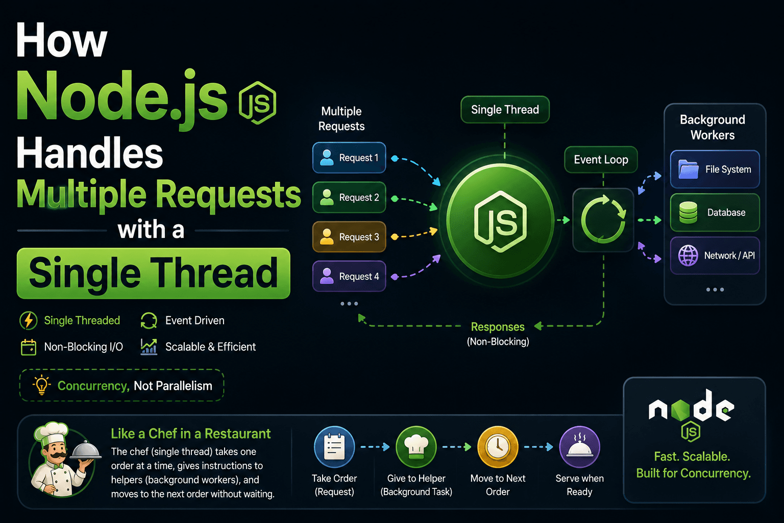 How Node.js Handles Multiple Requests with a Single Thread